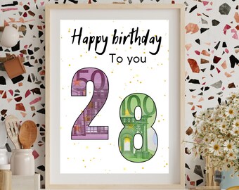 PDF - money gift 28 birthday wish fulfiller birthday card download to print congratulations picture 25 30 40 50 60