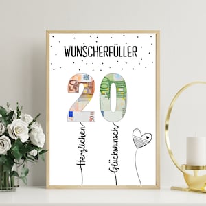 PDF - Self Print Geldgeschenk 20. Geburtstag Geburtstagsgeschenk Geschenkidee Joyeux anniversaire 20 Geburtstag Geschenk zum 20. Geburtstag