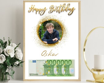 Geldgeschenk zum Geburtstag | deine erste Million Geschenk | Geburtstagsgeschenk | Bild | Poster | persönliches Geschenk | Geld verschenken