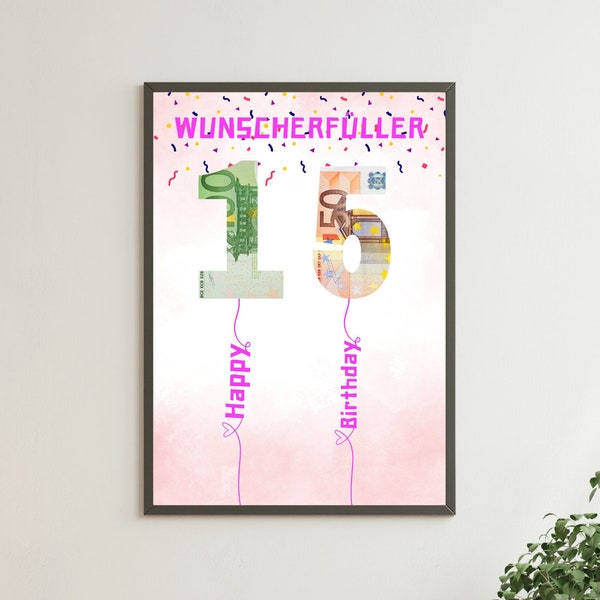 PDF - Geldgeschenk 18 Geburtstag | Wunscherfüller Geburtstagskarte| Download | zum Ausdrucken herzlichen Glückwunsch Bild 18 30 40 50 60