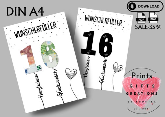 Express Yourself Geldkarte 'Happy Birthday 16' – Mit Umschlag, Innen Blanko Zum Geld Verschenken