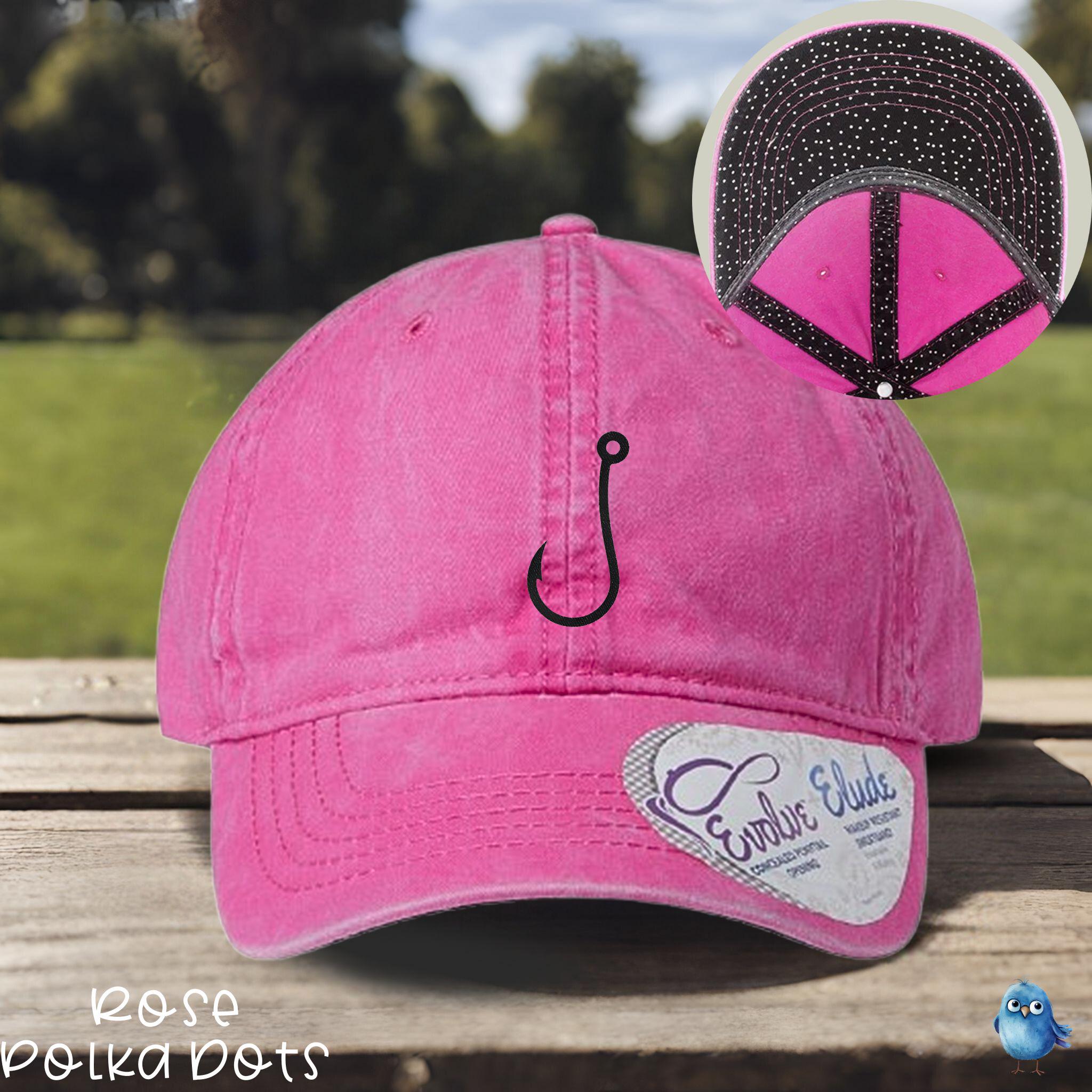 Embroidered Fish Hook Hat, Women's Pigment-Dyed Cap, Fishing Lifestyle Baseball Hat with Fashion Undervisor
