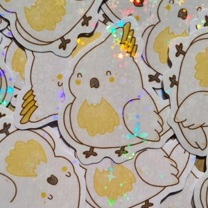 Cute Hand Drawn Cockatoo Holographic Vinyl Sticker, Hand drawn, perfect Australian gift for animal lovers