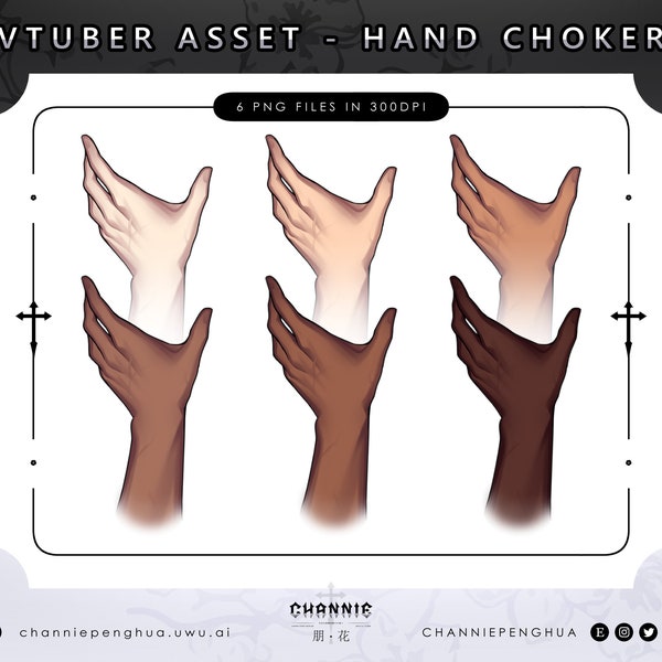 Vtuber Asset — Hand Choker/Grab — Multiple Skin Tones — PNG