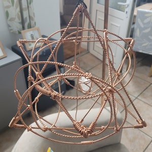Copper Merkaba with Quartz Crystal: Sacred Geometry Decor