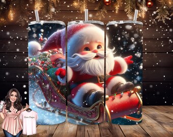 Santa Sleigh Ride Tumbler Wrap Sublimation Design (PNG Digital Download)