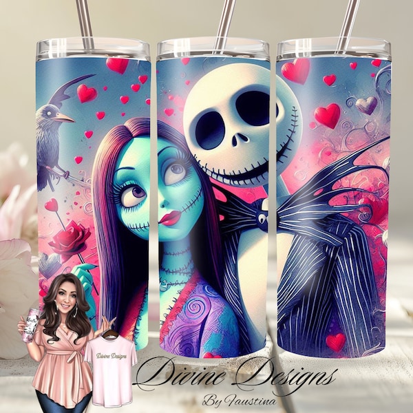 Jack and Sally 20 oz Skinny Tumbler Sublimation Design, Straight & Tapered Wrap, Tumbler Wrap, Tumbler Png, Instant Download