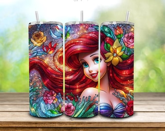 Mermaid 20 Oz Tumbler Wrap, Digital Download, Instant Download PNG, High Quality 300 DPI, Glitter Mermaid, Floral Mermaid