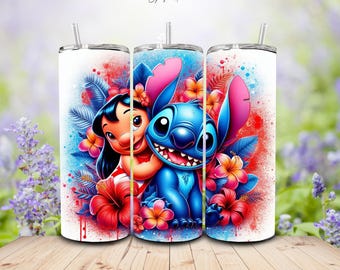Lilo & Stitch Tumbler | Hibiscus Flowers, 20oz Skinny Drinkware