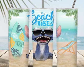 Stitch "Beach Vibes" Skinny Tumbler - Disney Inspired 20oz Drinkware
