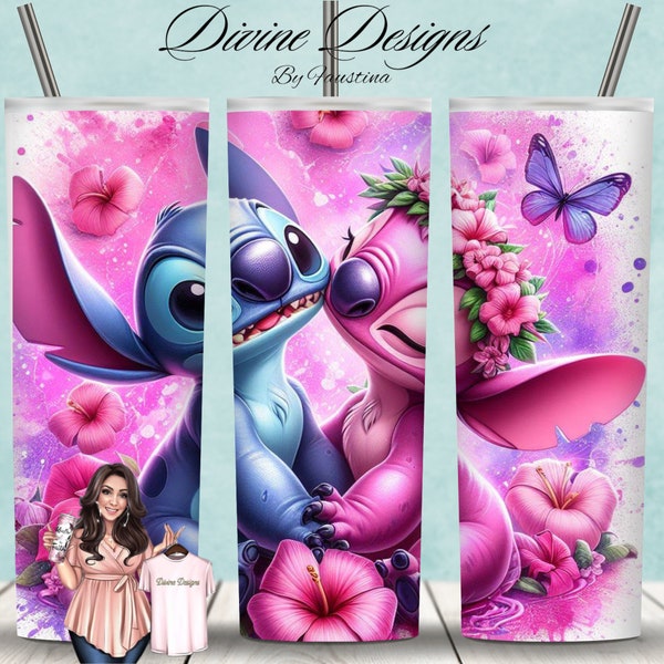 Stitch and Angel 20 oz Skinny Tumbler Wrap Sublimation Design, Straight & Tapered Wrap, Tumbler Wrap, Tumbler Png, Instant Download