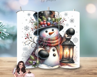 Christmas Snowman Tumbler Wrap Sublimation Design, 20oz Skinny Tumbler (Digital Download)