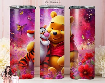 Pooh and Tigger Tumbler, Floral Butterfly Design, 20oz Skinny Tumbler