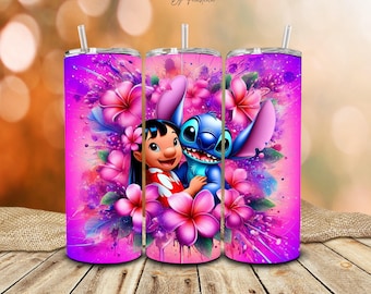 Stitch & Lilo Hibiscus Tumbler | Insulated 20oz Stainless Steel |  Fan Gift