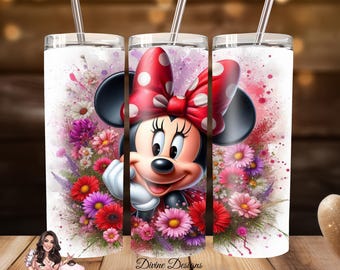 Minnie Mouse bloemen beker wrap, 20 oz png-bestand (digitale download)