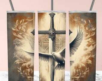 Dove Sword Tumbler Wrap, Christian Spiritual Design, 20oz