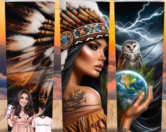 American Indian Princess Tumbler Wrap Sublimation Design (PNG, Digital Download)