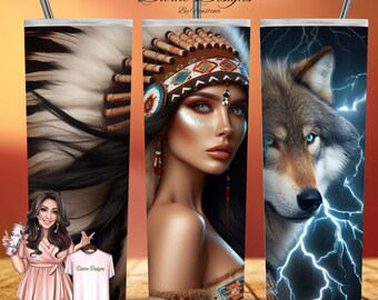 Native American Indian Tumbler Wrap Sublimation Design (PNG Digital Download)