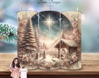 Christmas Nativity Tumbler Wrap Sublimation Design, 20oz Skinny (PNG Digital Download)