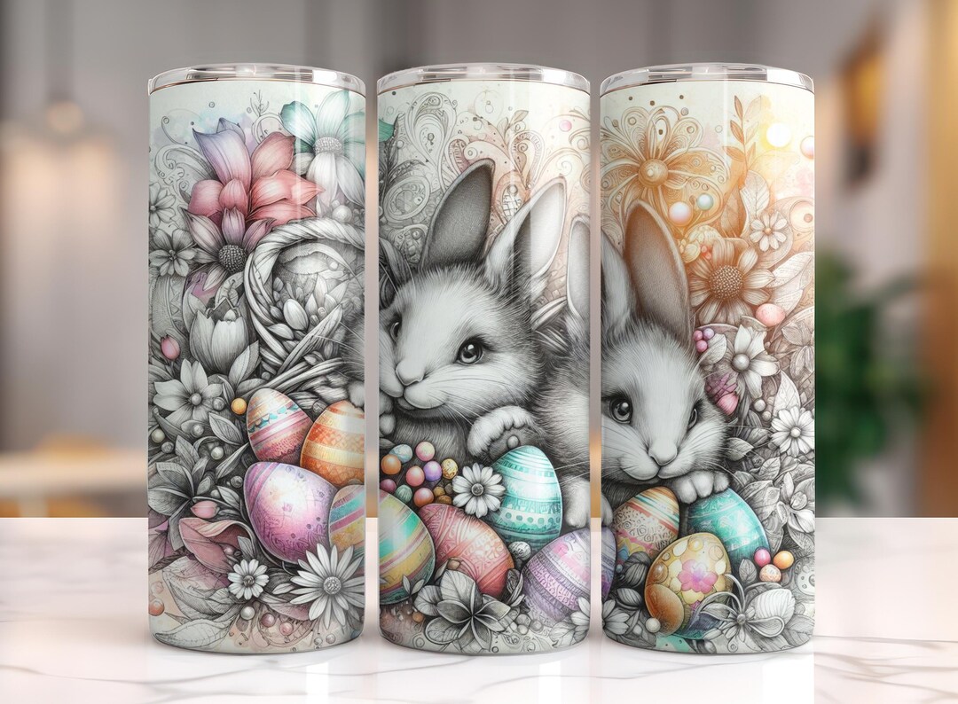 Easter Bunny Tumbler Wrap, Whimsical Spring Floral Sublimation Design ...