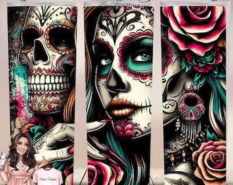 Sugar Skull Lady Tumbler Sublimation Design, Cinco De Mayo (PNG)