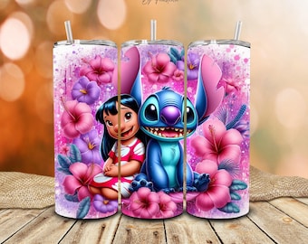 Stitch & Lilo Hibiscus Tumbler | Insulated 20oz Stainless Steel | Fan Gift, gifts for kids