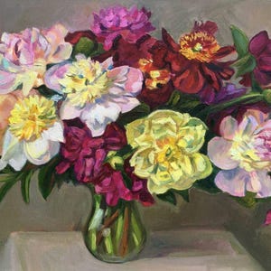 Peonies Oil Painting bouquet Peonies Original Art Wall Art 12.5 x 17&quot;