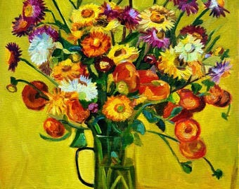 Autumn bouquet Oil Painting: Floral Bouquet Canvas Wall Art, 18x14 inches