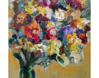 Bloemen olieverfschilderij herfstboeket originele kunst kunst aan de muur 12x10