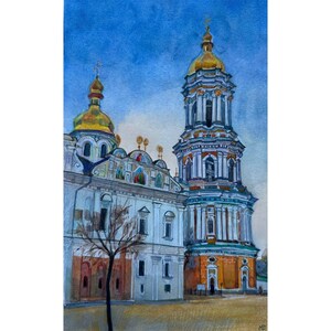 Landscape Painting Original Old European City Old Houses, Watercolor on Art 11 x 7&quot;