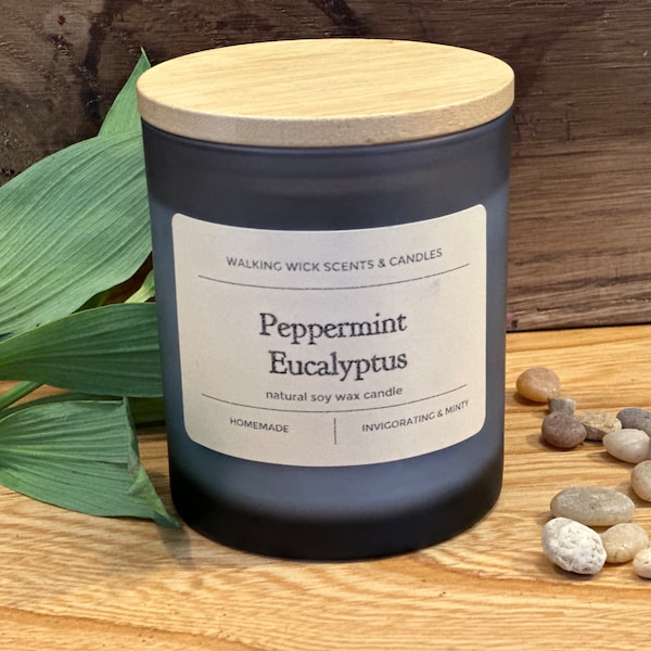 Candle Peppermint Eucalyptus 8 oz, Gift Candle, Candle Gift for Mom, Candle Gift for Friend, Winter Candle