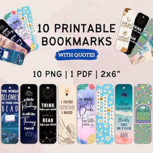 Printable Bookmarks with Inspirational quotes Instant Download Cute Unique Bookmarks png Book Lover PNG Bookmark Print Aesthetic Bookmarks