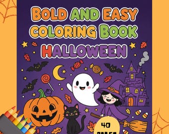 Fet och enkel Halloween-målarbok, 40 mysiga, kusliga sidor (PDF-nedladdning)