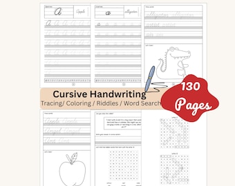 Cursive Handwriting Workbook: Tracing, Coloring, Riddles,  Word Search (PDF Printable)