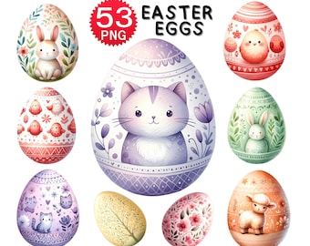 Watercolor Easter Eggs Clipart, Happy Easter PNG, Easter Sublimation, Easter Designs, Commercial Use, Transparent Background,