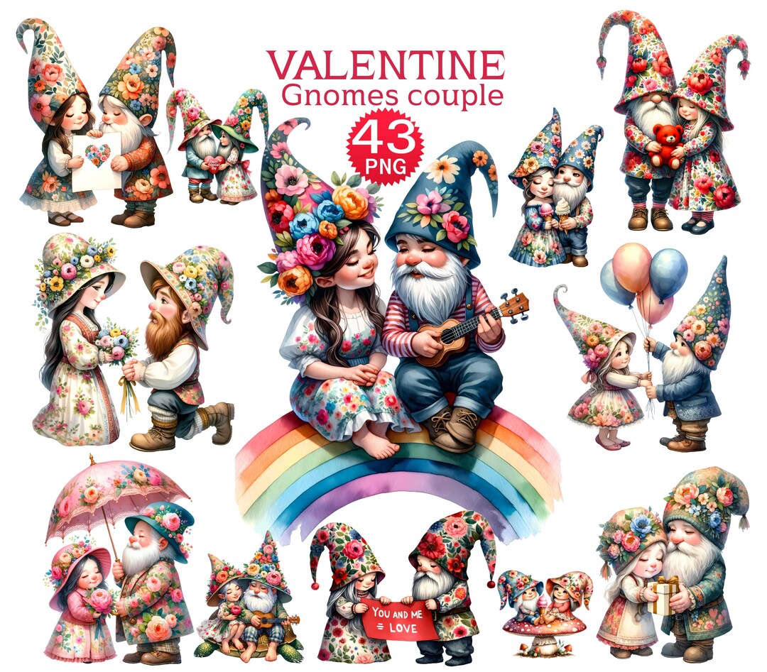 Valentines Gnome Clipart Bundle, Valentines PNG Graphics, Valentines ...