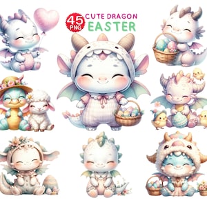 Süße Drachen Ostern Clipart, süße Drachen Clipart, süße Drache PNG, Kinderzimmer Dekoration, Urlaub Dekoration, Aquarell Drache, süße Drache Ostern