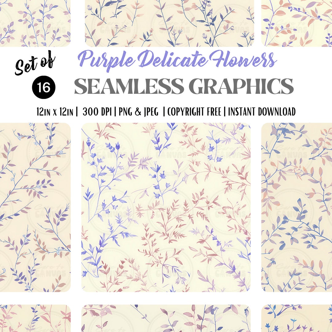 Seamless Digital Delicate Floral Surface Patterns in PURPLE ...