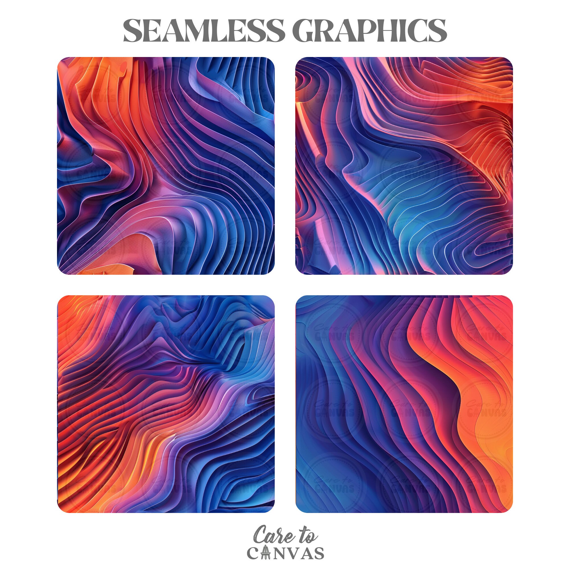 Digital Seamless Surface Patterns Abstract Colorful 3D Waves COMMERCIAL ...