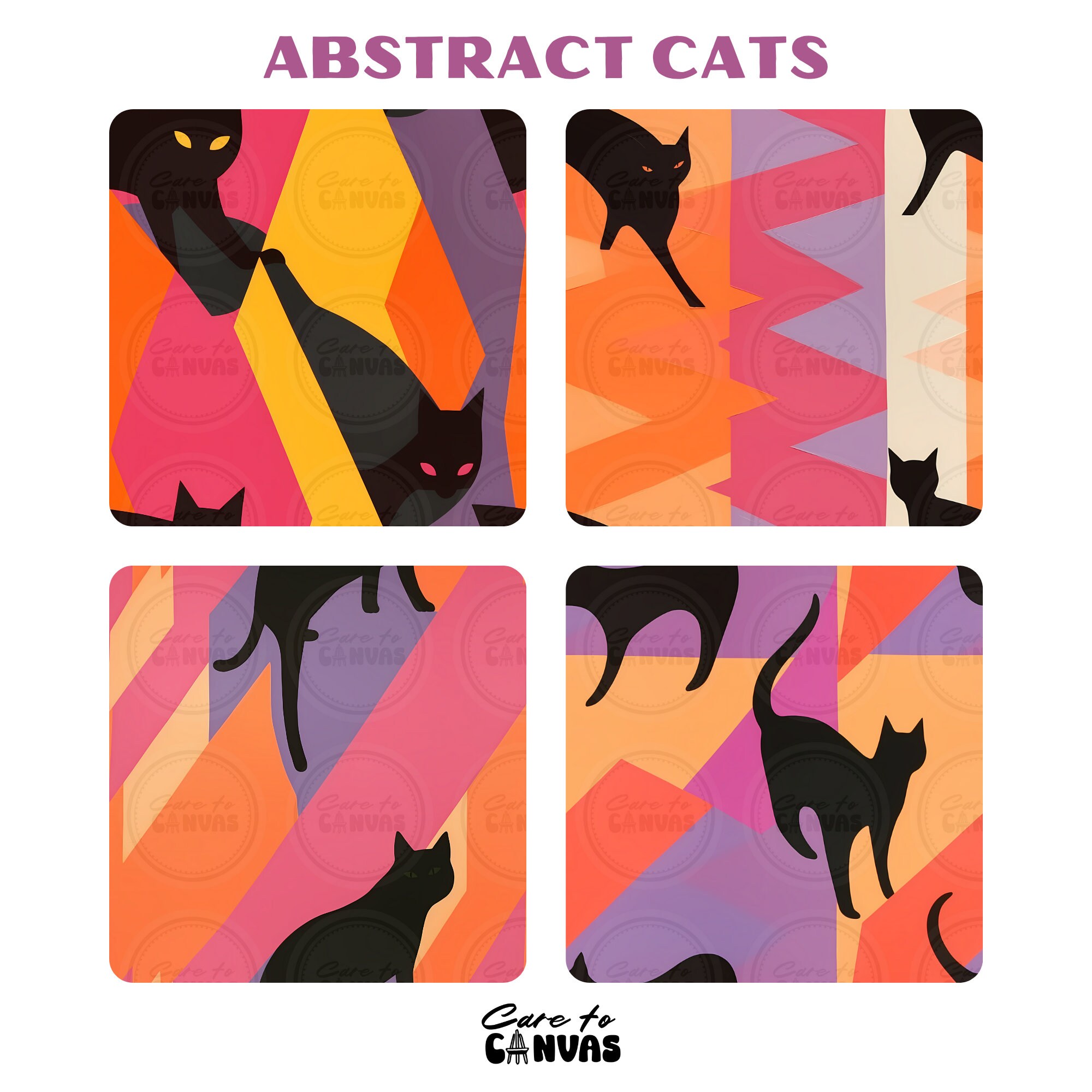 Abstract Cat Pattern Digital Seamless Surface Patterns | Abstract Cats Neon Colors ...