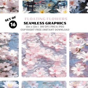 Motifs floraux numériques sans couture | Fleurs sur l'eau | Usage PERSONNEL uniquement | Scrapbooking, bricolage, papiers peints et plus