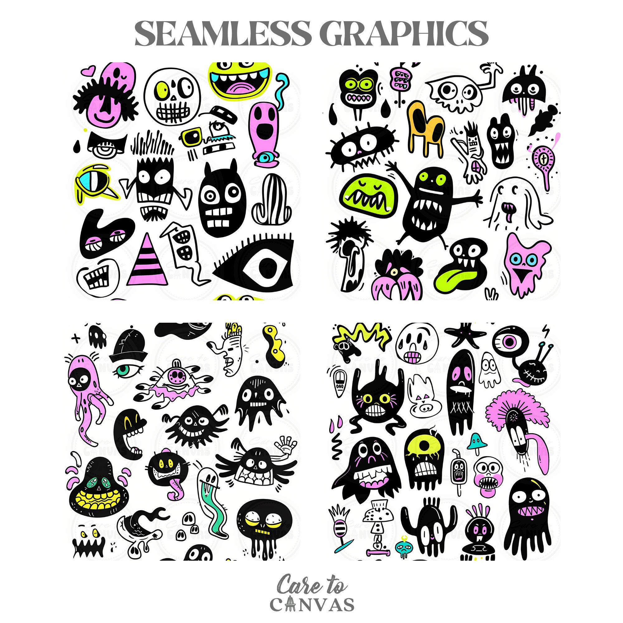 Digital Seamless Surface Patterns | Abstract Cartoons in Black & White ...