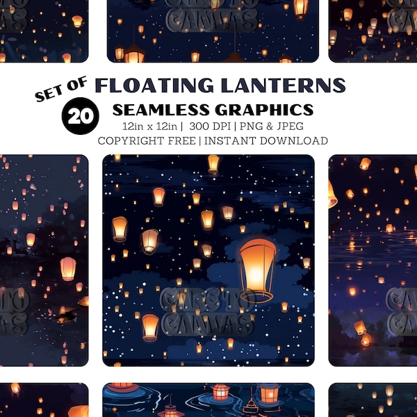 Floating Lantern Seamless Pattern Graphics Set - Print-on-Demand ready | Crafting | Design | Large-Scale Printing | AND MORE