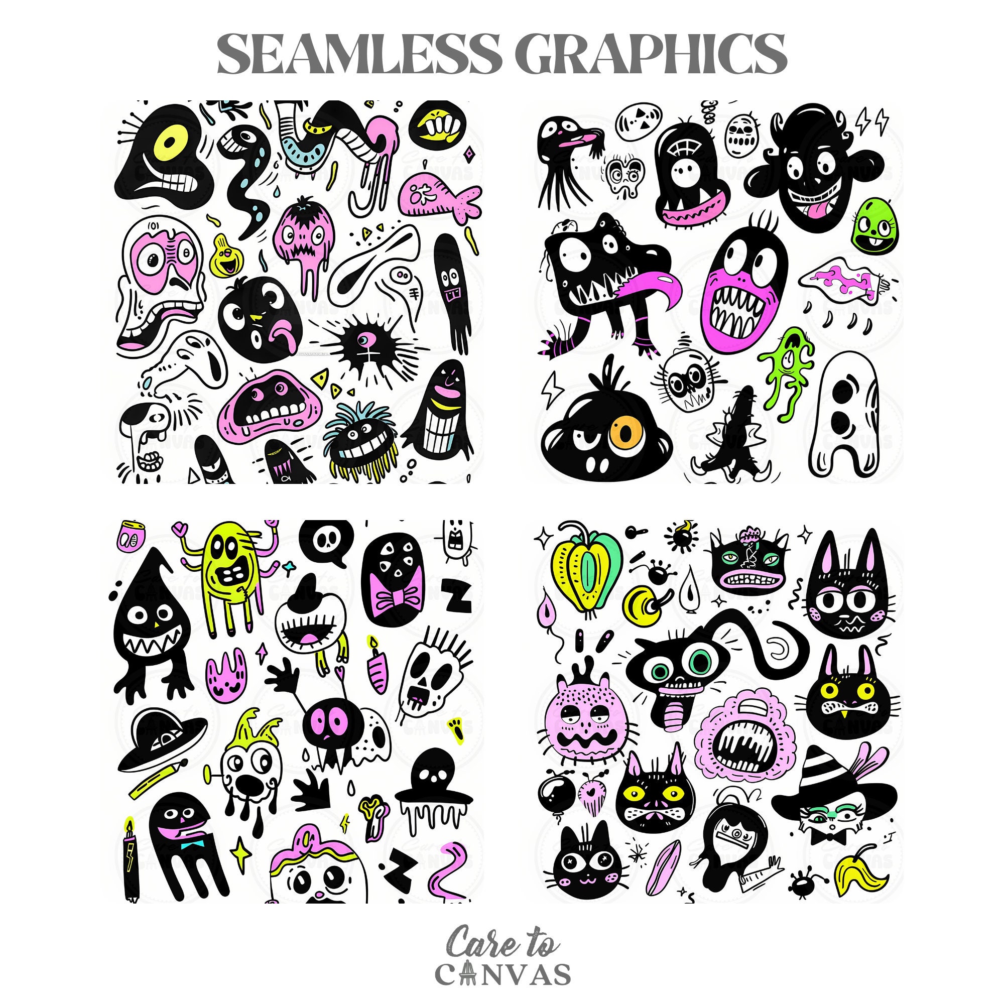 Digital Seamless Surface Patterns | Abstract Cartoons in Black & White ...