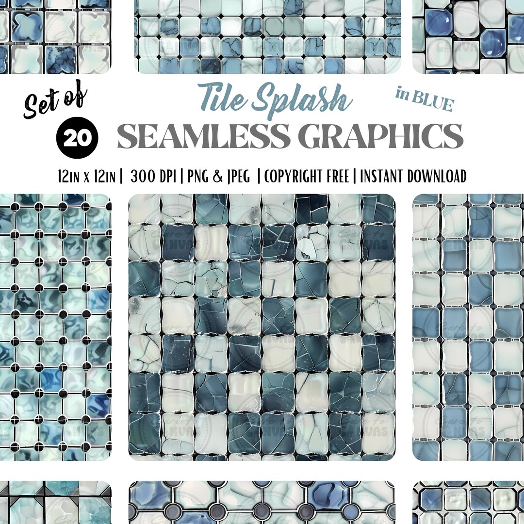 Digital Seamless Tile Splash Surface Patterns in BLUE | COMMERCIAL USE ...