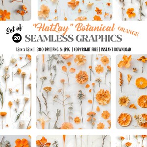 Digital Seamless Surface Patterns ORANGE Botanical FlatLay Photography | COMMERCIAL USE ready | Print on Demand, Large Scale Printing + more