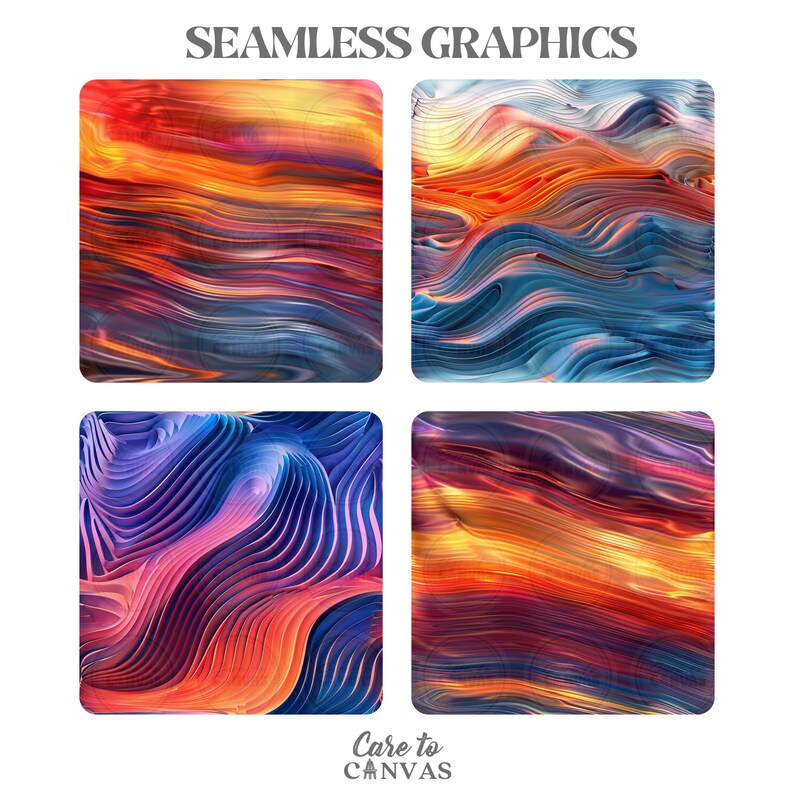 Digital Seamless Surface Patterns Abstract Colorful 3D Waves COMMERCIAL ...