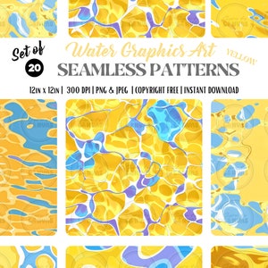 Digital Seamless Surface Patterns | Abstract Water Graphic Art in YELLOW | PERSONAL use only | Scrapbooking, DIY Art, Wallpapers and More