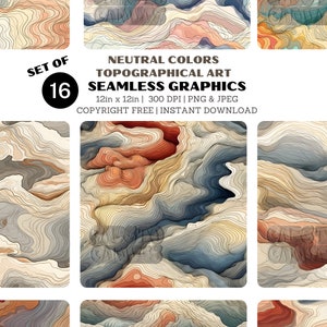 Motifs numériques de surface transparente | Cartes topographiques, tons neutres | Prêt pour une UTILISATION COMMERCIALE | Impression à la demande, impression à grande échelle et plus encore