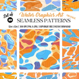 Digital Seamless Surface Patterns | Abstract Water Graphic Art in ORANGE | PERSONAL use only | Scrapbooking, DIY Art, Wallpapers and More